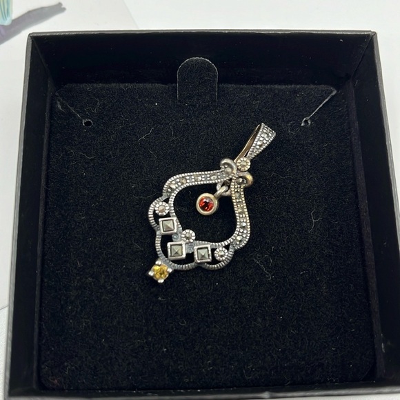 Vintage ✨ Sterling Silver Beaded Adjustable Necklace with Marcasite Pendant 💎 - Picture 3 of 14